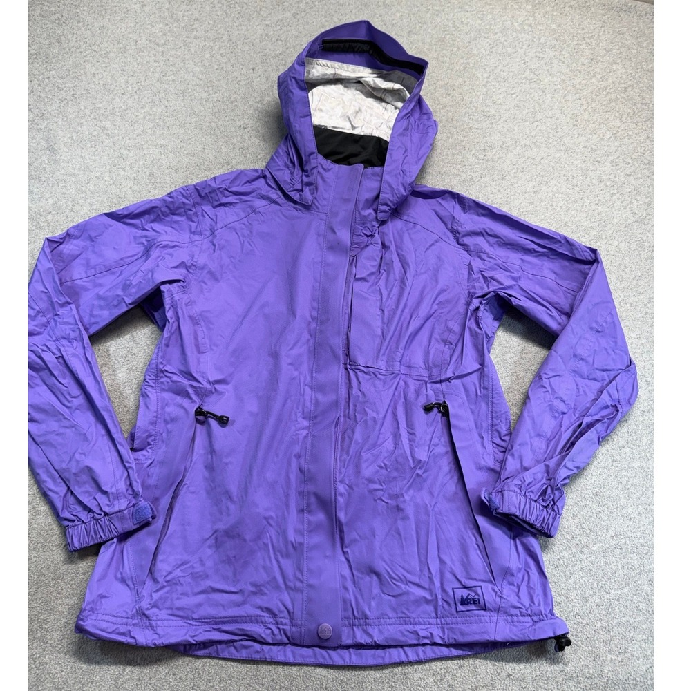 REI Rain Jacket Women S Purple Hooded Waterproof Shell Outdoorsy Hiking Gorpcore